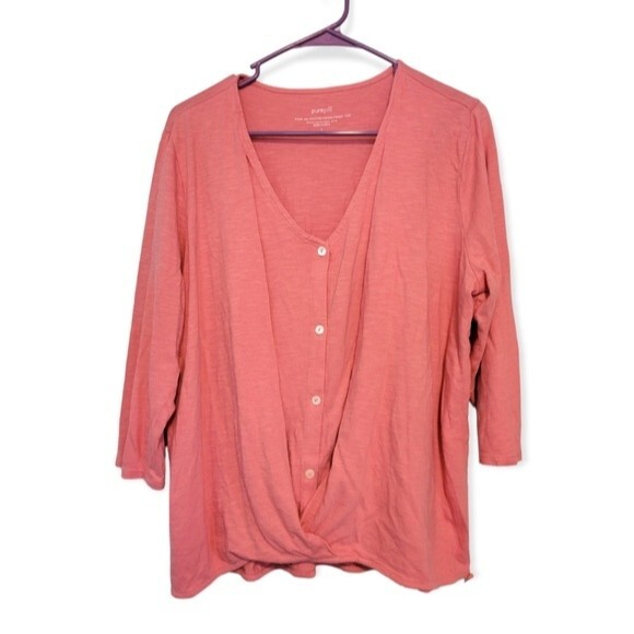 J. Jill Pure Jill Cotton Cross Front Top in Pink Size Large Modal - Picture 1 of 4